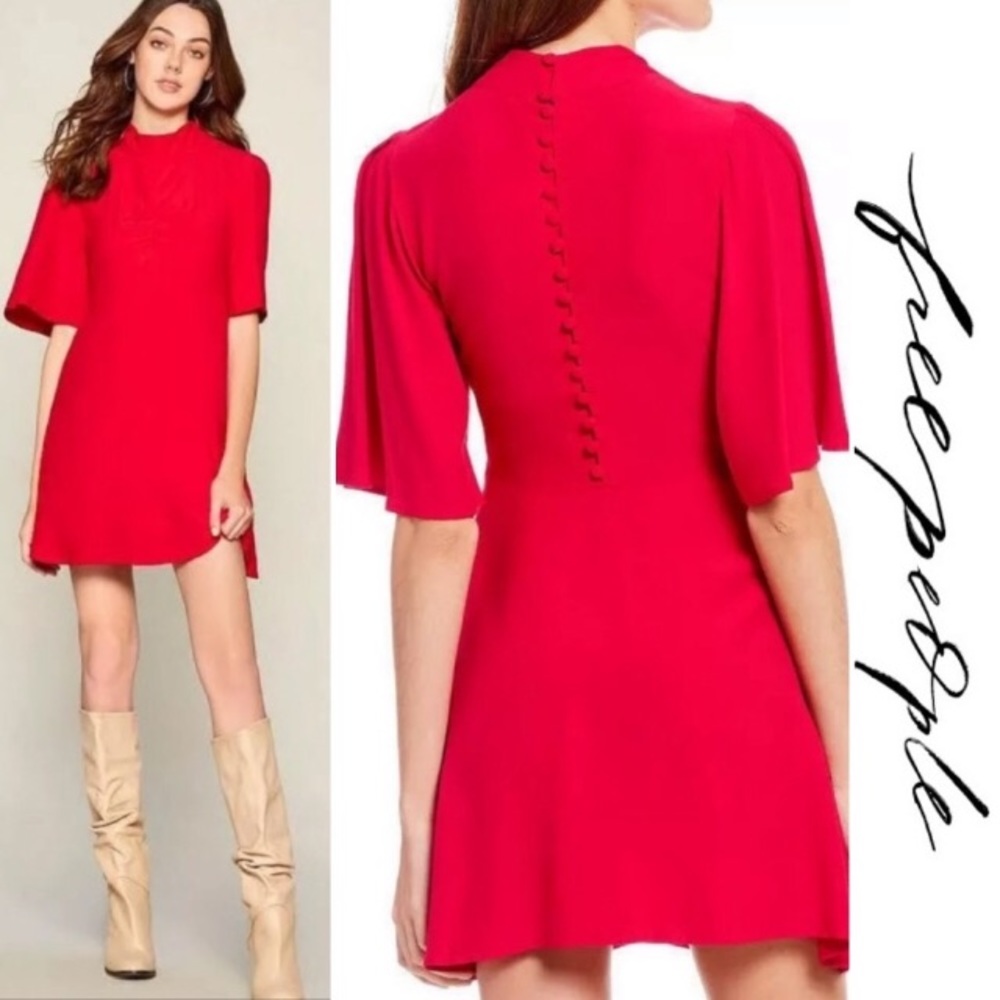 Free People Hot Pink Mini Dress with Back Button Detail